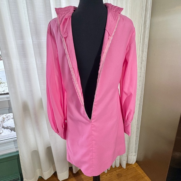 Vintage 1960s dress, bouffant sleeves, bubblegum pink, embroidered trim, 8 (Med) - Picture 11 of 11